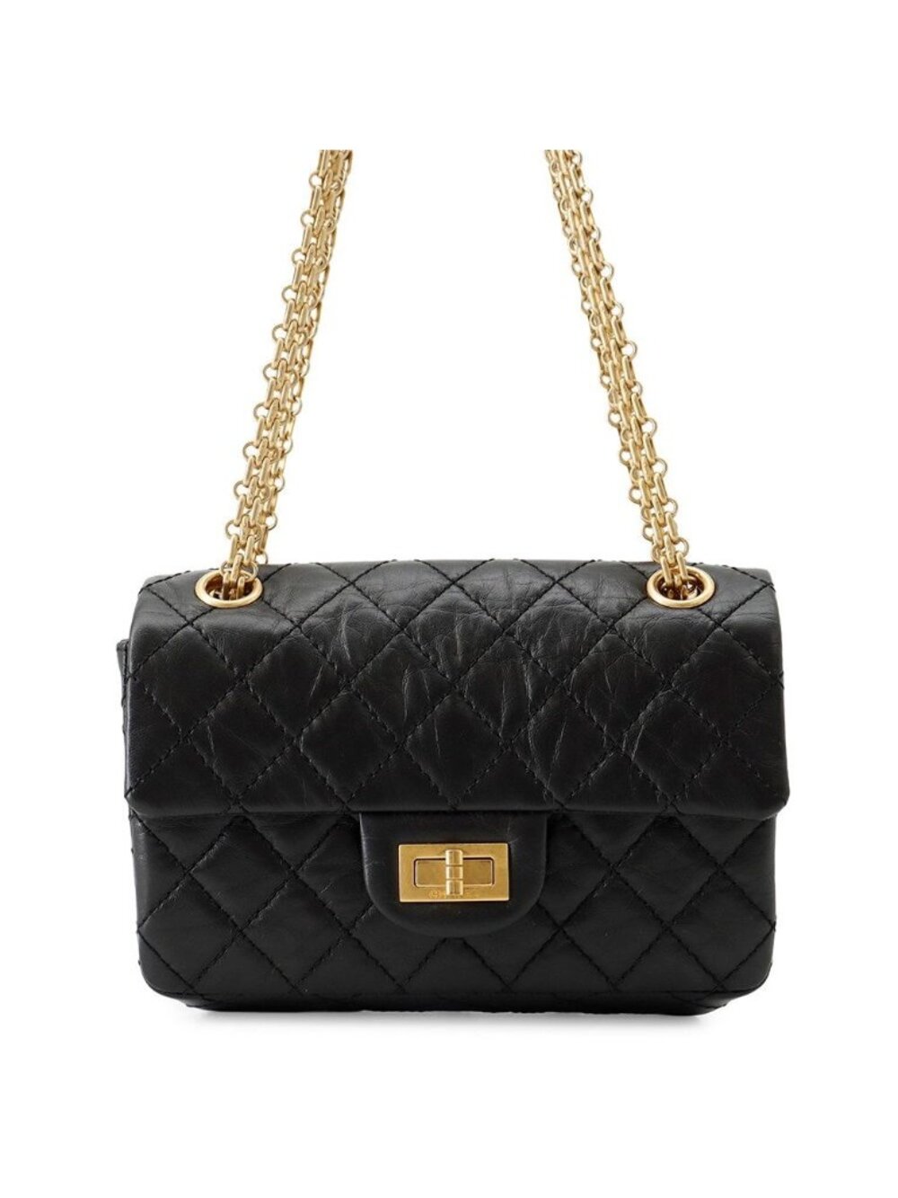 Chanel Chain Shoulder Bag Quilted 2.55 Mini Aged Calfskin Black